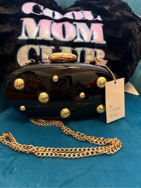 NWT Stunning Hardcase new day Black Oval Clutch with Gold Accent Studs